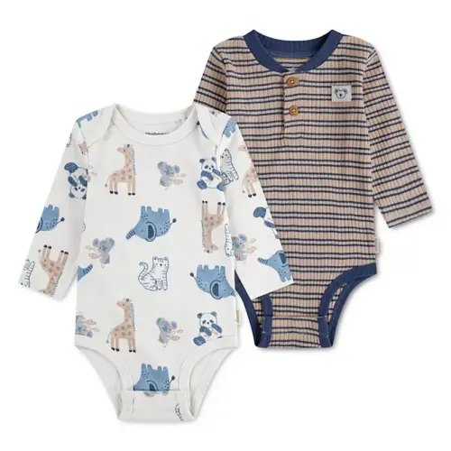 Newborn Baby Boys Huggies® 100% Organic Animals & Stripes Bodysuits 2-Pack 0-3 months