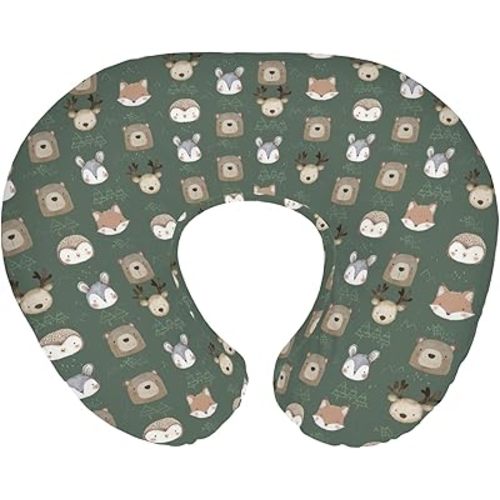 Baby Animals Nursing Pillow Covers for Boy Girl Bear Deer Bunny Trees Mountain Nursery Slipcovers for Breastfeeding Pillows Spring Animals Soft Stretchy Cover for Newborn Infant