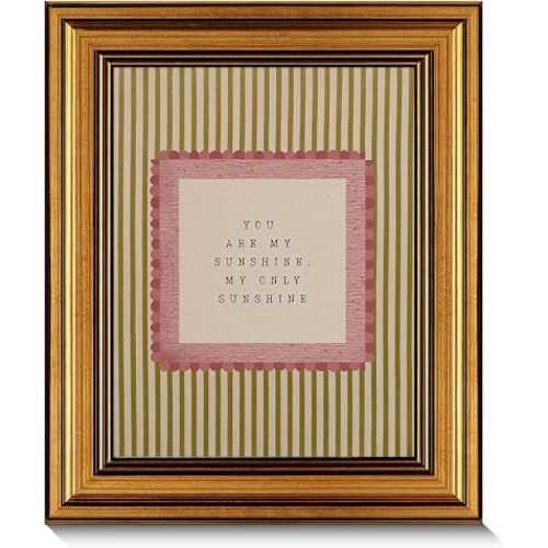 Vintage Gold Framed Nursery Canvas Wall Art Rustic Striped Kid's Room Decor