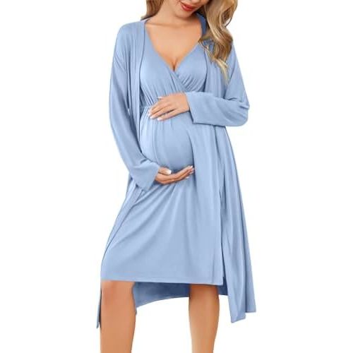 Ekouaer Maternity Nursing Gown and Robe Set Labor Delivery Nursing Nightgowns for Breastfeeding Pregnancy Clothes