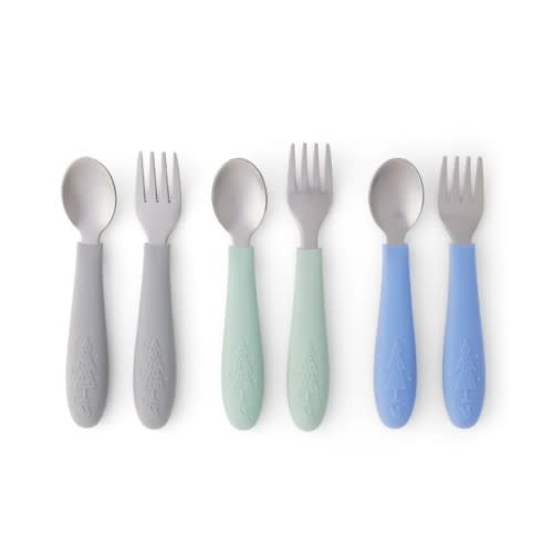 Babies/Toddler Stainless Steel Spoons + Forks with Silicone Handle