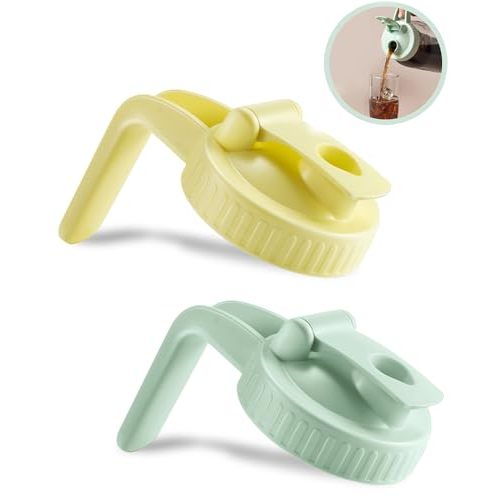 2 Pack Wide Mouth Mason Jar Lids V-Shaped with Handle, Mason Jar Pour Spout with Extended Flip Lid Easy to Open, Airtight Leak Proof and Durable (Jars Not Included)