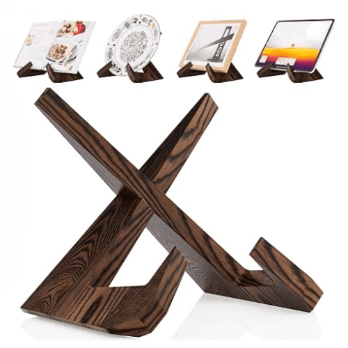 Rustic Cookbook Holder Stand for Kitchen, Recipe Book Holder for Kitchen Counter, Wooden Kitchen Book Holder, Rustic Cook Book Holder Stand with Natural Wooden Grains (Brown)