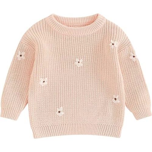 Mubineo Baby Girl Winter Clothes Cute Flower Sweater Crewneck Pullover Long Sleeve Knit Newborn Infant Sweaters
