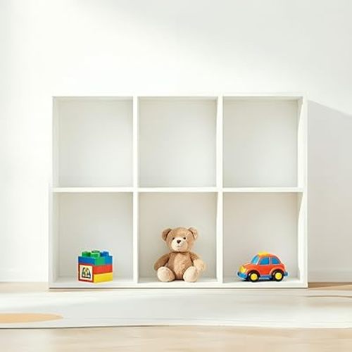 6 Cube Storage Organizer, Kids Cubby Bookshelf, White Cube Bookcase with Open Shelves, Toy Storage Organizer for Nursery, Classroom, Living Room, Kids Room