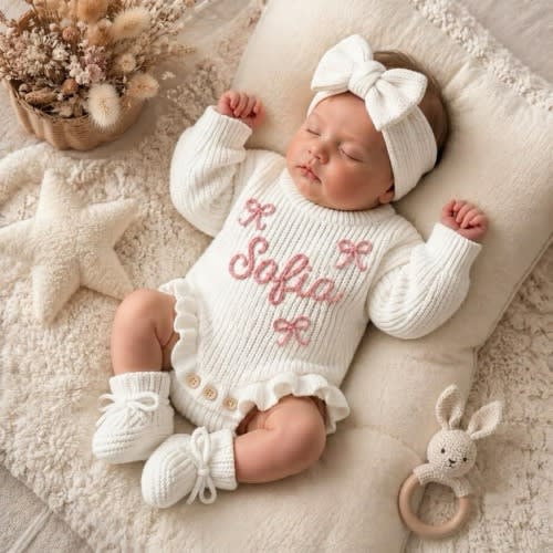 Chunky Knit Romper - Personalized knit name romper for kids,Name Baby Romper Set,Personalized Outfit, Baby Girl Romper, Coming Home Gift