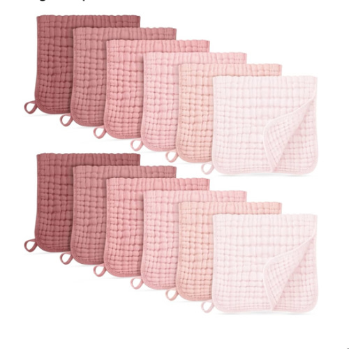 Muslin Burp Cloths for Baby 100% Cotton Burping Cloths for Boys Girls Large 20''X10'' Extra Soft and Absorbent 12 Pack - Gradient Pink