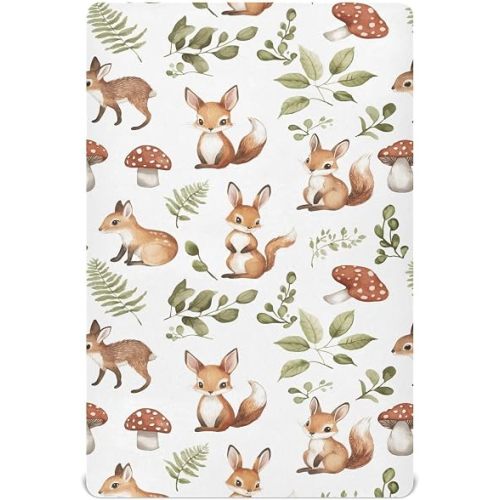 Crib Sheets for Boys Forest Animals Toddler Baby Girl for Crib,Neutral Mini Cribs Sheet Fitted,Cot Mattress 52 * 28 * 9In