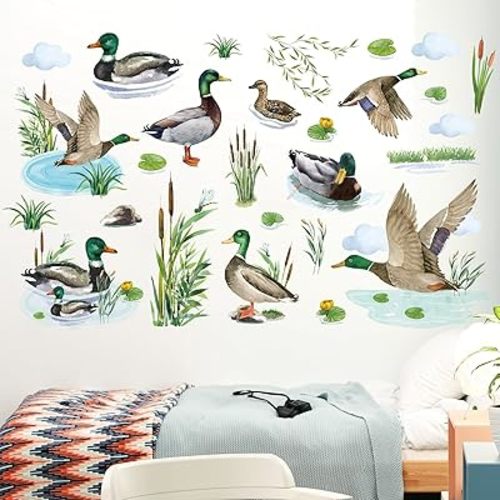 Wxiben Mallard Duck Wall Decor - Mallard Duck Wall Decals for Nursery Decorations, Removable Waterproof Peel and Stick Decals for Bedroom Living Room Decor
