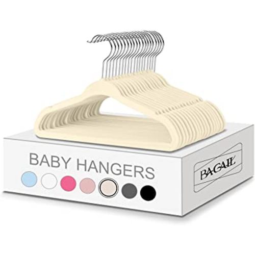 BAGAIL Kids Velvet Hangers 11” Inch Children's Clothes Hangers Non-Slip Baby Hangers for Infant/Toddler (Ivory,50pack)