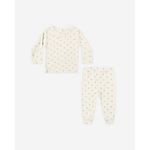 Pointelle Long Sleeve Tee + Legging || Blue Ditsy – Quincy Mae