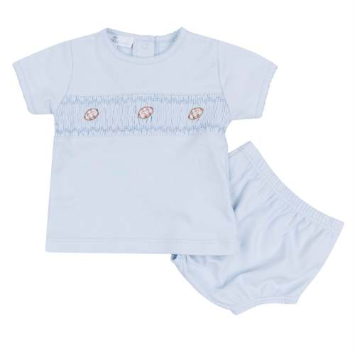 Tiny Tailgater Smocked Diaper Cover Set - Light Blue