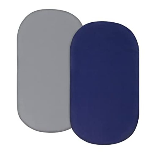 Bassinet Sheets for Baby Boy Girl 2 Pack Bassinet Sheet Set Universal Soft Cradle Sheets Fit for Oval Rectangle and Hourglass Bassinet Mattress, Bassinet Sheets, Grey&Navy