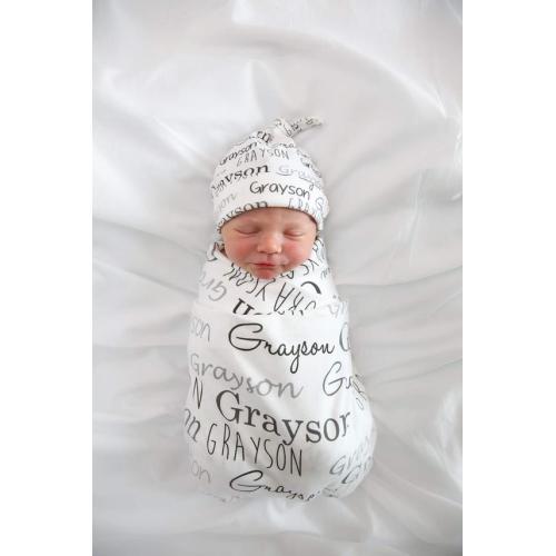 Personalized Baby Name Knot Hat and Swaddle Blanket Set Baby - Etsy