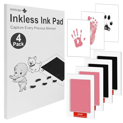 Newborn Footprint Handprint Safe Inkless Gift Foot Hand Print Wipe Kit Gifts (Black/Pink, 4-Pack)