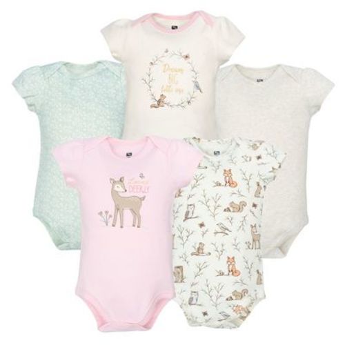 Hudson Baby Infant Girls Cotton Bodysuits 5-Pack, Enchanted Forest, 0-3 Months