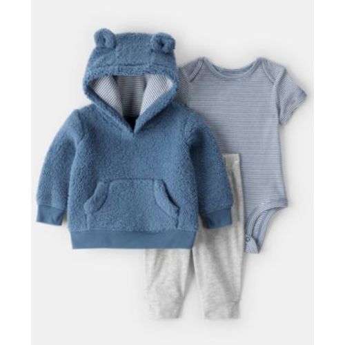 Baby Boys' Bear Long-Sleeve Hoodie, Bodysuit and Joggers, 3-Piece Set