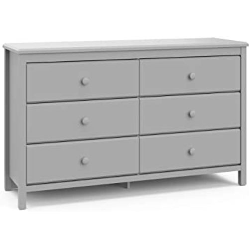 Storkcraft Alpine 6-Drawer Double Dresser (Pebble Gray) – GREENGUARD Gold Certified Nursery Essential, Kids Storage Chest, Bedroom Organizer, Modern Dresser, Easy to Match