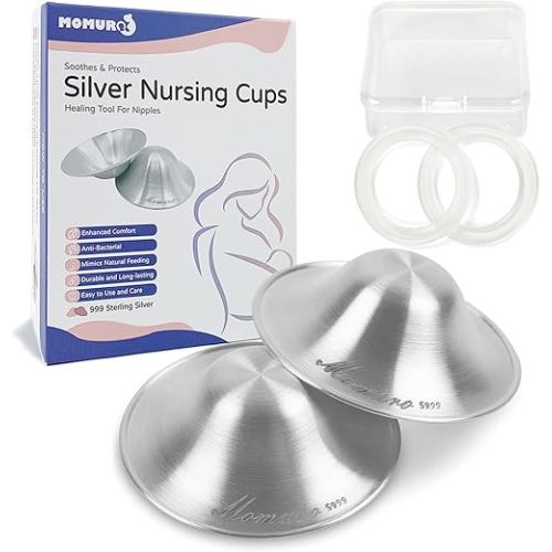 The Original Silver Nursing Cups-Nipple Shields for Breastfeeding Newborn-Breast Feeding Essentials Must Haves-Nipple Covers to Protect Nursing Nipples,Trilaminate 999 Silver, 45mm
