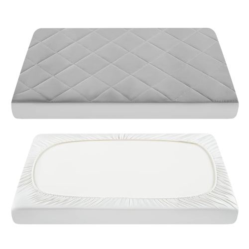 TILLYOU Pack and Play Sheet - Soft Quilted Crib Cover Pad, Toddlers Mattress Protector with 1''-3'' Deep Pocket, Thick Play Yard Playpen Sheets, Crib Mattress Pad 39"x27", Medium Grey