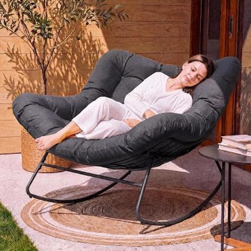 Papasan Rocking Chair, Oversized Patio Lounge Chair, 450 lbs