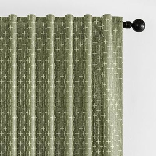 MIULEE Decorative Back Tab Linen Curtains with Geometric Pattern for Living Room Bedroom Farmhouse Rustic Thick Woven Textured Patterned Mudcloth Drapes 90 Inch Long 2 Panels Set, Sage Green