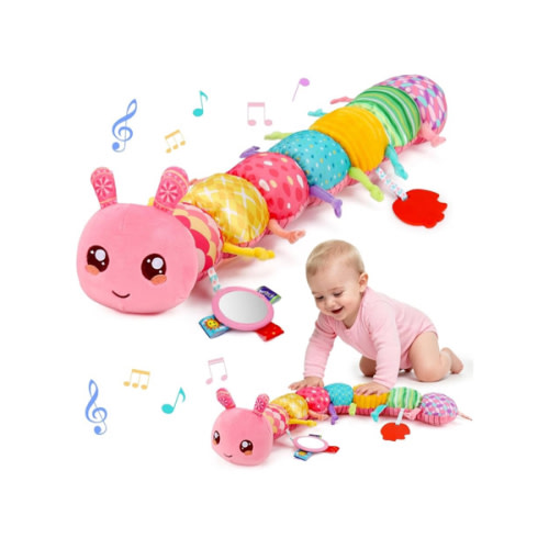 Baby Girls Toys 0-6 Month Music Animal Stuffed Caterpillar Toy for Infant 0-3 3-6 Months Mirror Crinkle Rattle Tummy Time Sensory Toys for 3 4 5 6-12 Month Old Newborn Baby Shower Valentines Gifts