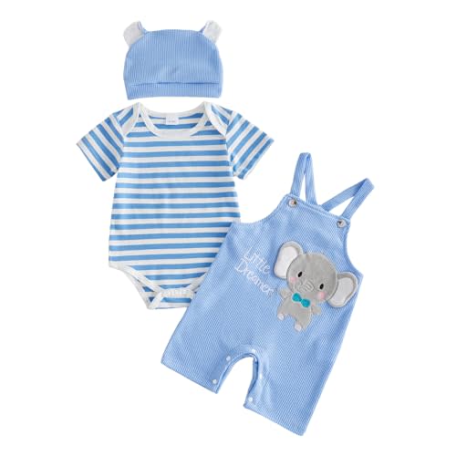 Nibbcoa Baby Boy Clothes Set Infant Striped Short Sleeve Bodysuit Top Animal Suspender Shorts Newborn Summer Outfit