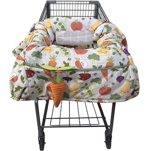 Boppy Shopping Cart and High Chair Cover, Multi-color Farmers Market Veggies, with Changeable SlideLine Carrot Toy, Plush Comfort with 2-point Safety Belt, Wipeable and Machine Washable, 6-48 Months