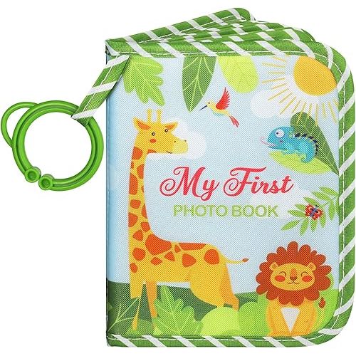 Lanpn Baby Photo Album Holds 17 4x6 Pictures, My First Soft Cloth Family Photo Book with Name Card Name Tag Stickers, Fabric Kid Memory Keepsake Gift for Baby Shower Newborn Toddler Boy Girl (Animal)