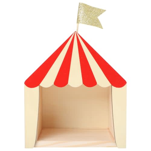 Circus Cabin House Shelf Wooden Decorative Storage Box for Kids Room Desktop Organizer Nursery Party Decor 6.81X5.90X3.66In