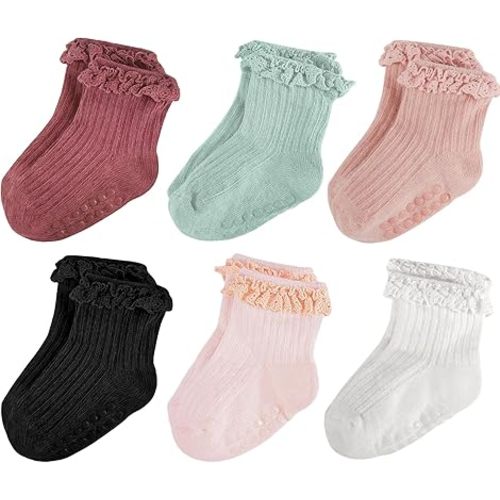 Baby Girl Ruffle Socks Non Slip Grip Socks Toddler Girls Cute Cotton Frilly Ankle Grippy Sock Newborn Infant Kids