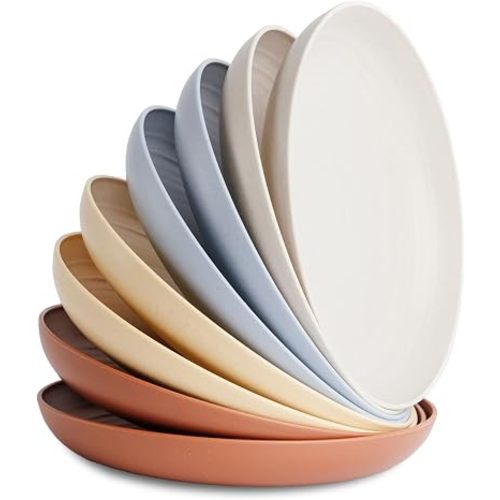 Nook Theory 8-Pack Reusable Wheat Straw Plates Set - Non Toxic and Non Plastic Dinner Plates for Kids and Adults, Lightweight Unbreakable Plate, Microwave Safe and Dishwasher Safe (Mellow 9")