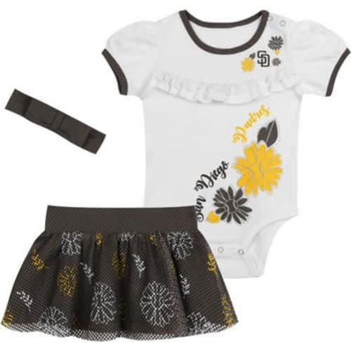 Newborn White/Brown San Diego Padres Sweet Catcher 3-Piece Bodysuit, Headband and Skirt Set, 0-3M