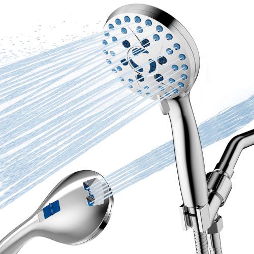 Cshidworld High Pressure 7 Functions Shower Head with Handheld, Built-in Power Wash for Tubs Tiles Pets Cleaning, High Pressure Handheld Shower Heads with 59" Stainless Steel Hose, Chrome