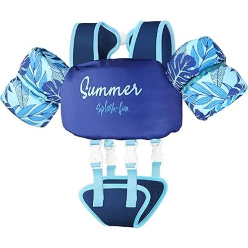 Vvinca Toddler Swim Vest for Kids 13-30lbs/ 30-66lbs Boys Girls Puddle Kid Jumper Toddlers Pool Floaties Jacket with Adjustable Crotch Strap Sleeves Shoulder for 1-3-10 Yrs Baby Infant Learn to Swim