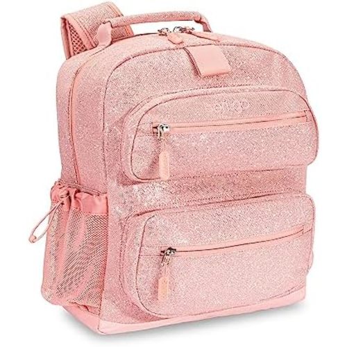 Bentgo Kids Glitter Backpack - Lightweight 14” Backpack for School, Travel & Daycare, Ideal for Ages 4+, Durable & Water-Resistant, Roomy Interior, & Loop for Lunch Bag (Glitter Edition - Petal Pink)