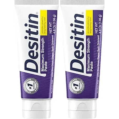 Desitin Maximum Strength Baby Diaper Rash Cream, 40% Zinc Oxide for Treatment, Relief & Prevention, Hypoallergenic, Phthalate- & Paraben-Free Paste, Protects Skin for 12 Hours, 4.8 oz (Pack of 2)