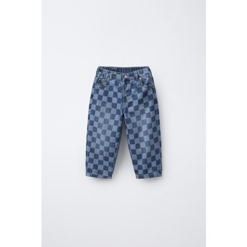 CHECKERBOARD STRAIGHT JEANS - Blue | ZARA United States