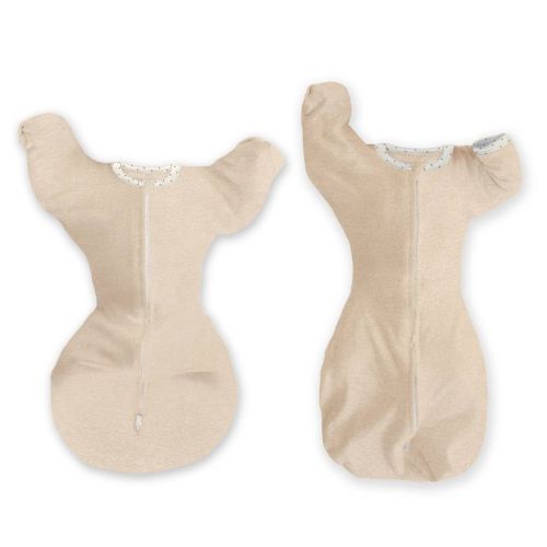 SwaddleDesigns Baby Transitional Swaddle Sack, Arms Up Elbow Length Sleeve Wearable Blanket - Heathered Oatmeal 3-6m