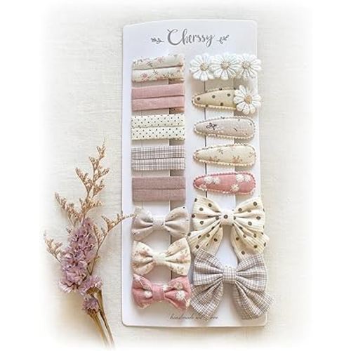 Cherssy Floral Hair Bow Clips for Baby Girls, 20 Pack Flower Fully Lined Alligator Clips and Snap Hairpins Set, Handmade Hair Accessories for Toddler Kid School Age Girls Gifts