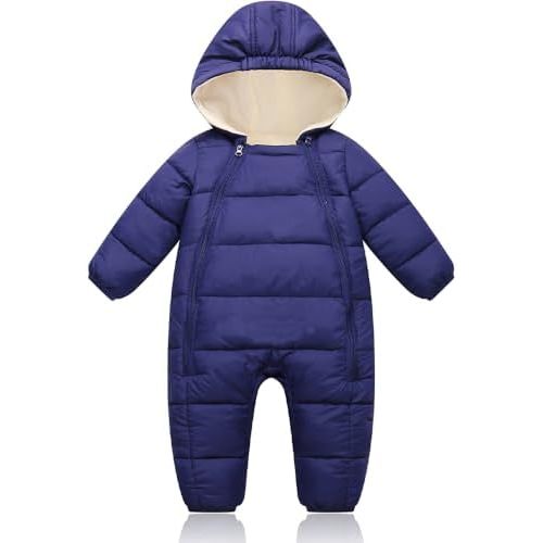 Infant Toddler Snowsuit Cute Newborn Winter Coat Warm Hooded Jumpsuit for Boys Girls 0-24 Months