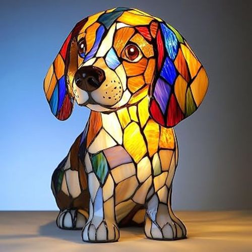 Corgi Lamp, Dachshund Lamp Stained Glass,Stained Resin Chihuahua, French Bulldog, Beagle, Tabletop Night Light,Cute Pet Dog Themed LED Table Lamp 12029(Beagle)