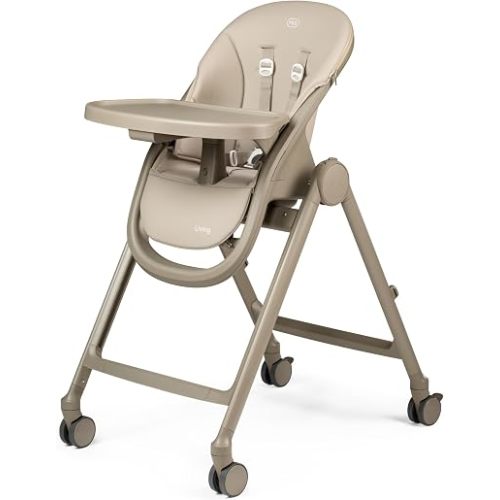 Peg Perego Living, Grow with Baby Folding High Chair & Recliner, Height Adjustable, Quick Clean & Easy Push Wheels for Babies & Toddlers, Made in Italy, Space Sand
