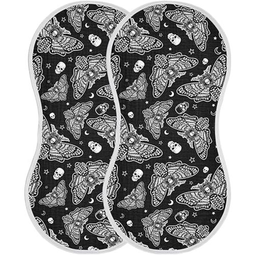 Gothic Gothic Skull Moth Muslin Burp Cloths for Baby Boys and Girls - 2-Pack Ultra Absorbent Muslin Washcloths, Newborn Towel, Milk Spit Up Rags, Burp Cloth Bibs, 22 x 11 Inch