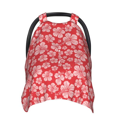 Car Seat Cover Baby - Red Hibiscus Flower Breathable Infant Car Seat Cover for Baby Carseat, Lightweight Comfort Baby Essentials Must Haves Newborn Stuff for Girl Boy