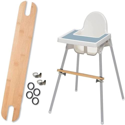 High Chair Footrest, Non-Slip Adjustable Natural Bamboo Wooden Foot Rest for Baby High Chair Footrest with 4 Rubber Rings, Compatible with Antilope IKEA Highchair Accessories