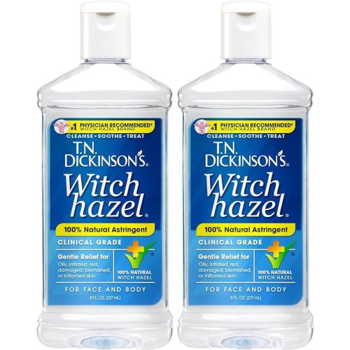T.N. Dickinson's Witch Hazel 100% Natural Astringent | Pure Witch Hazel | Fragrance Free | Cleanses & Soothes Skin | For Face & Body | Clinical Grade | 8 Fl Oz