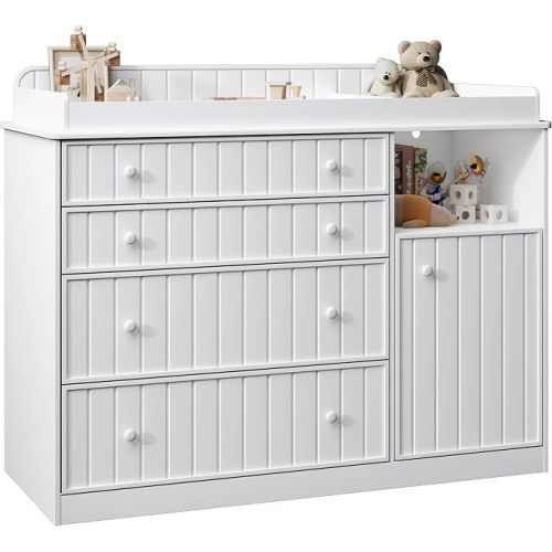 Green Changing Table Dresser with 4 Drawers, Baby Nursery Diaper Table