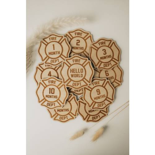 Firefighter Monthly Baby Milestone Discs, Wood Monthly Milestone Marker, Newborn Infant Month and Year Props, Baby Shower, Baby Gift